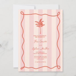 Convite Casamento Tropical de Stripe Rosa-Rosa-Rosa-Palm