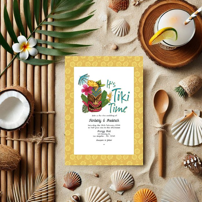 Convite Casamento Tropical de Tiki Reprodutor (Playful Tropical Tiki Wedding Invitation)
