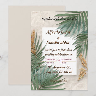 Convite casamento tropical de verão com palmeira na praia