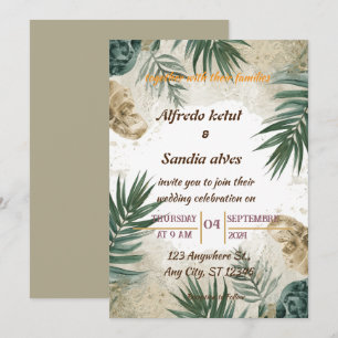 Convite casamento tropical de verão na praia com palmeira