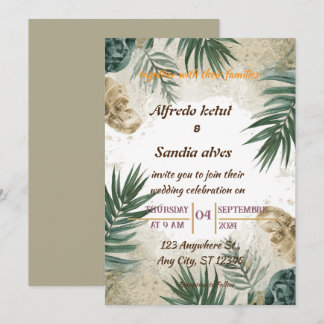 Convite casamento tropical de verão na praia com palmeira
