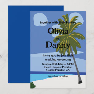 Convite Casamento Tropical de Verão na Praia com Palmeira