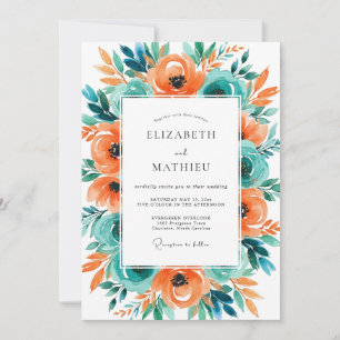 Convite Casamento Tropical Diferente Laranja Turquesa