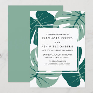 Convite Casamento tropical do quadro das folhas do verde  