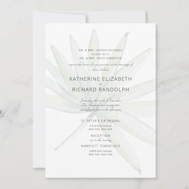 Convite Casamento Tropical Dois Locais Branco Ambos os Pai (Frente)