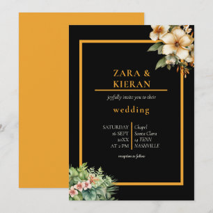 Convite Casamento Tropical Dourado Elegante