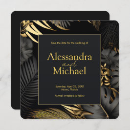 Convite Casamento Tropical Dourado Moderno Salve As Datas