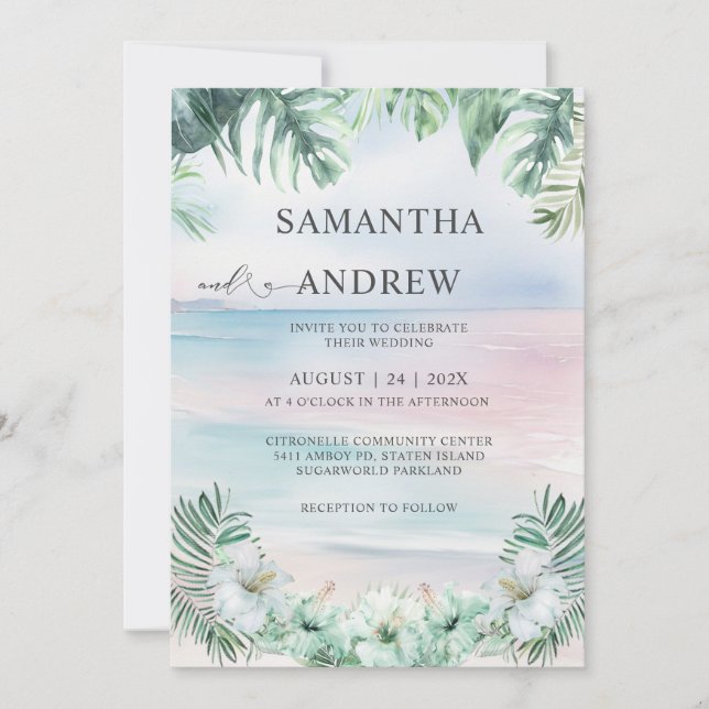 Convite Casamento Tropical Elegante Aquarela (Frente)