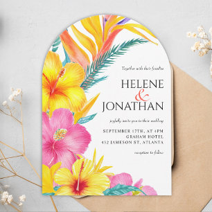 Convite Casamento Tropical Elegante Floral de Hibiscus Vib