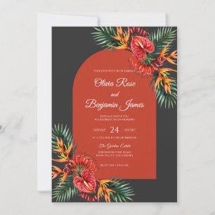 Convite Casamento Tropical Eucalipto Ferrugem Preta