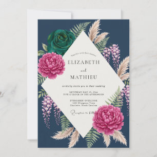 Convite Casamento Tropical Eucalipto Verde-água Magenta