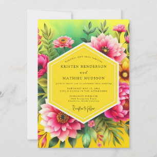 Convite Casamento Tropical Exuberante em Fuchsia