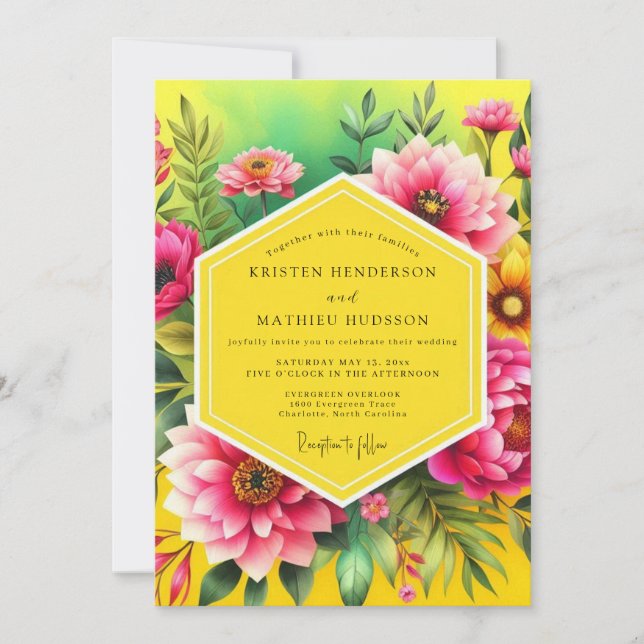 Convite Casamento Tropical Exuberante em Fuchsia (Frente)