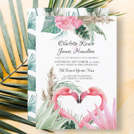 Convite Casamento Tropical Flamingo, Rosa, Amor, Coração