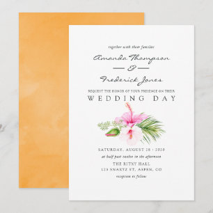 Convite Casamento Tropical Floral à Beira-Mar com Aquarela