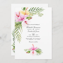 Convite Casamento Tropical Floral Aloha QR Code RSVP