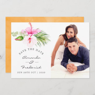 Convite Casamento Tropical Floral Beach Salvar a Data