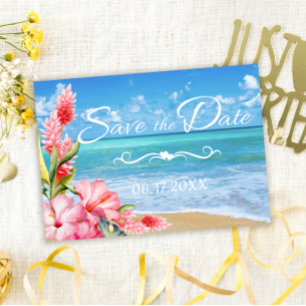 Convite Casamento Tropical Floral Beach Salvar a Data