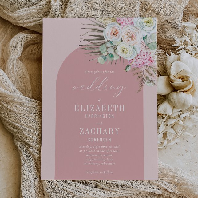 Convite Casamento Tropical Floral Boho Arco Rosa Empoeirad (Criador carregado)