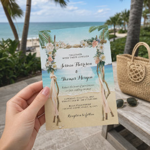 Convite Casamento Tropical Floral de Arbor de Praia