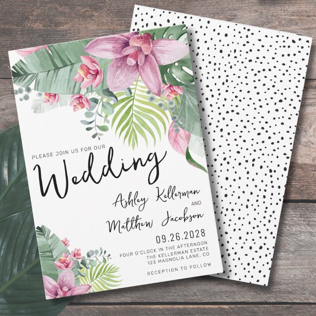 Convite Casamento Tropical Floral Elegante (Chic Modern Floral Watercolor Tropical Wedding Invitation)