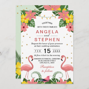 Convite Casamento Tropical Floral Flamingo Summer