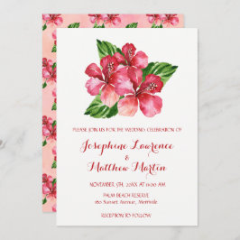 Convite Casamento Tropical Floral Hibiscus Watercolor