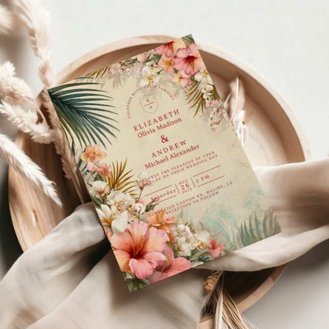 Convite Casamento Tropical Floral no Destino (Criador carregado)