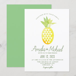 Convite Casamento Tropical Geométrico de Abacaxi em Aquare