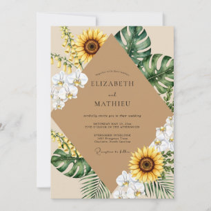 Convite Casamento Tropical Girassol Dourado Eucalipto