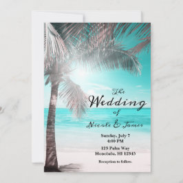 Convite Casamento Tropical Glam Rosa Azul Aqua Praia Palme