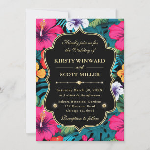 Convite Casamento Tropical Hibiscus Gold