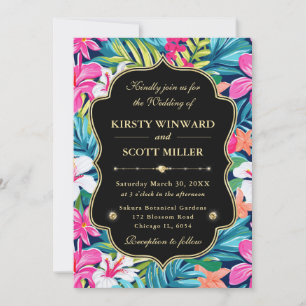 Convite Casamento Tropical Hibiscus Gold