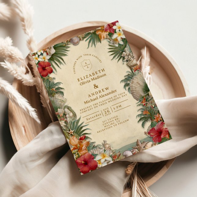 Convite Casamento Tropical Hibiscus Seashell (Criador carregado)