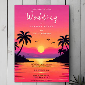 Convite Casamento Tropical Isle Sunrise Watercolor