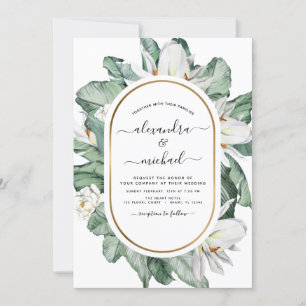 Convite Casamento Tropical Magnolia Floral Greenery 