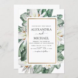 Convite Casamento Tropical Magnolia Greenery Floral Palm