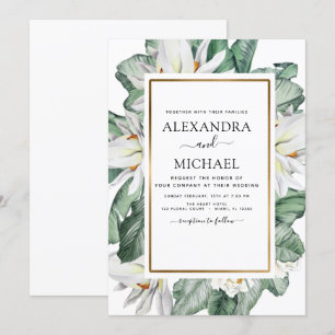 Convite Casamento Tropical Magnolia Greenery Palm