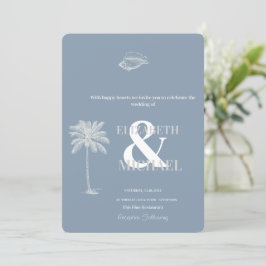 Convite Casamento Tropical Minimalista Azul Poeirento