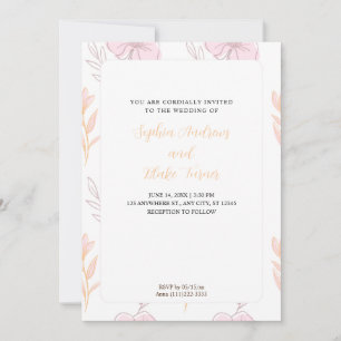 Convite Casamento Tropical Minimalista Rosa e Laranja Flor