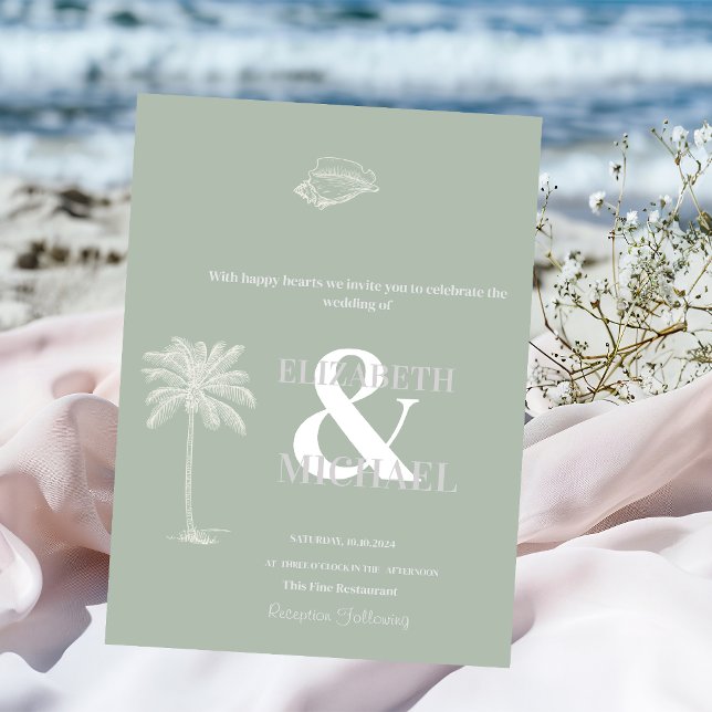 Convite Casamento Tropical Minimalista Verde Menta (Criador carregado)