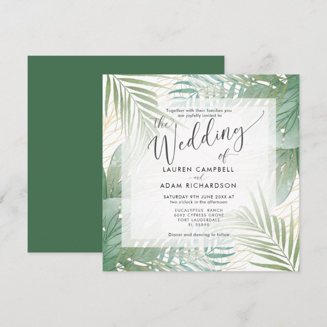 Convite Casamento Tropical Moderno no Destino (Frente/Verso)