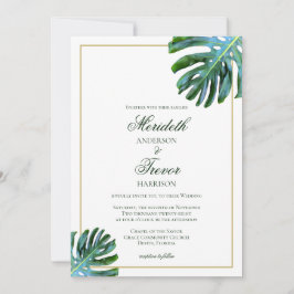 Convite Casamento Tropical Monstera Leaf Photo Beach