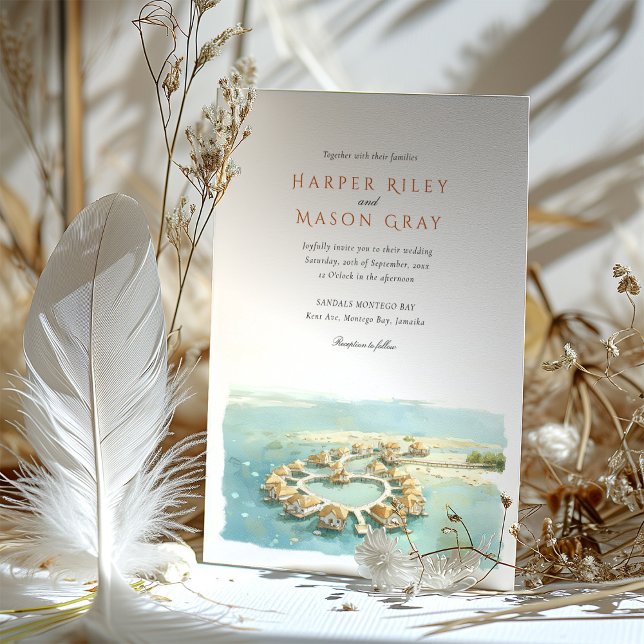 Convite Casamento Tropical Montego Bay Overwater Bungalow (Criador carregado)