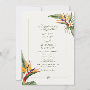 Convite Casamento Tropical na Praia com Ave do Paraíso