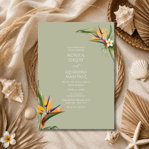 Convite Casamento Tropical na Praia com Ave do Paraíso