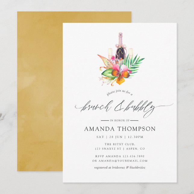 Convite Casamento Tropical na Praia com Brunch e Espumante (Frente/Verso)
