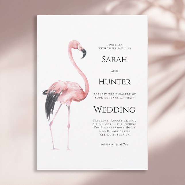 Convite Casamento Tropical na Praia com Flamingos Rosa (Available in both printed and instant download digital formats.)