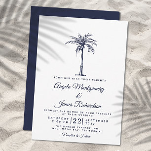 Convite Casamento Tropical na Praia com Palmeira Azul Mari