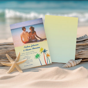 Convite Casamento Tropical na Praia com Palmeira Retro